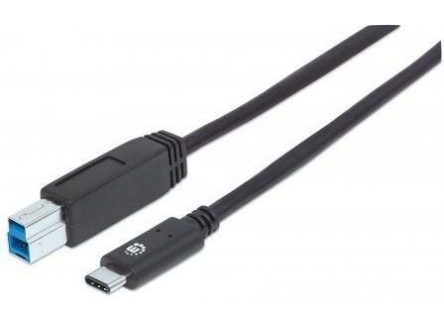 Manhattan 353380 USB 3.1 Gen 2 Cable,Type-C Male / Type-B Male, (3 ft.), 3A, Black